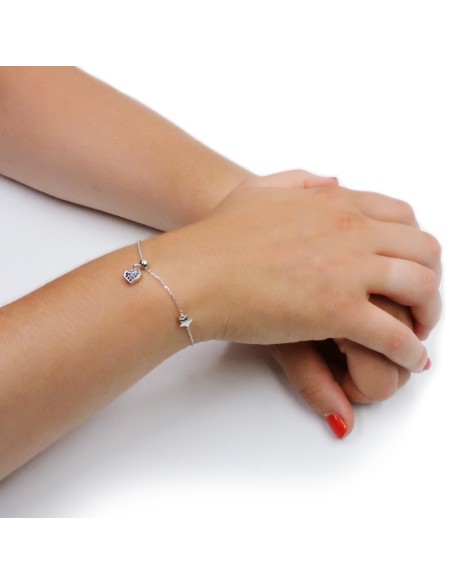 925 Sterling Silver Little Heart Bracelet with Black Zircons