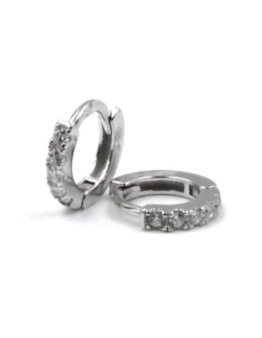 925 Sterling Silver Hoop Earrings with White...