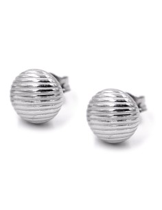 925 Sterling Silver Earrings Medium Striped Button