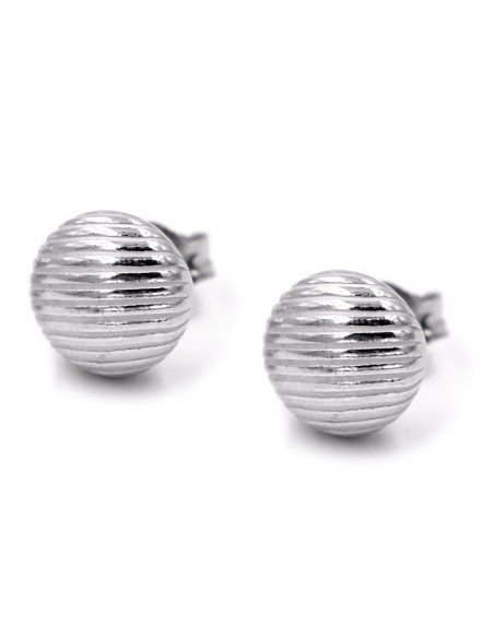 925 Sterling Silver Earrings Medium Striped Button