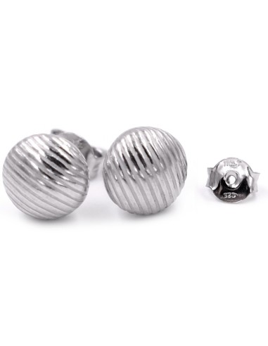 925 Sterling Silver Earrings Medium Striped Button