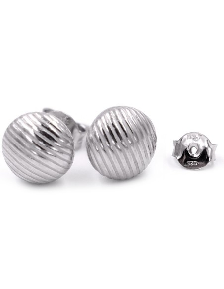 925 Sterling Silver Earrings Medium Striped Button