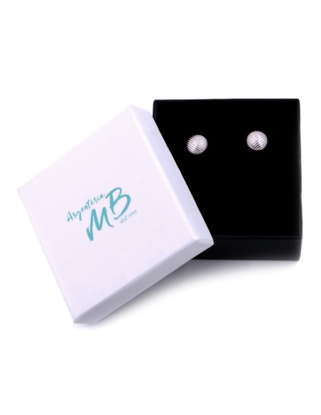 925 Sterling Silver Earrings Medium Striped Button