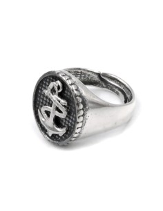 Anello Chevalier Ovale con Ancora in Argento 925 