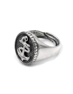 925 Sterling Silver Oval Chevalier Ring with Anchor