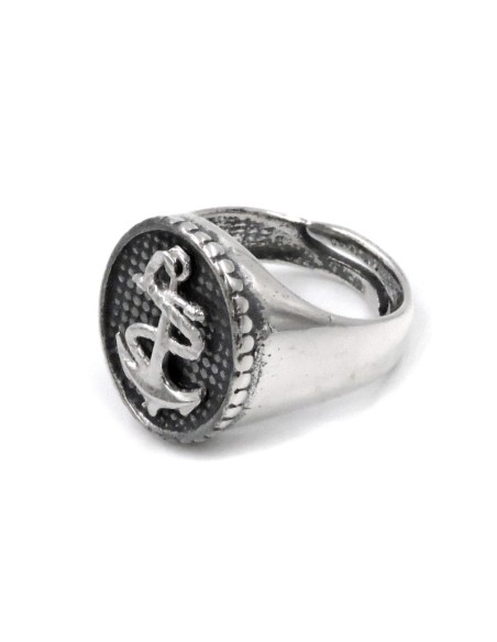 Anello Chevalier Ovale con Ancora in Argento 925 