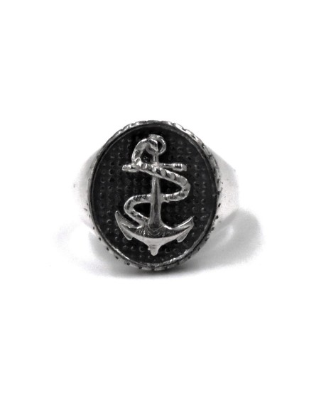 Anello Chevalier Ovale con Ancora in Argento 925 