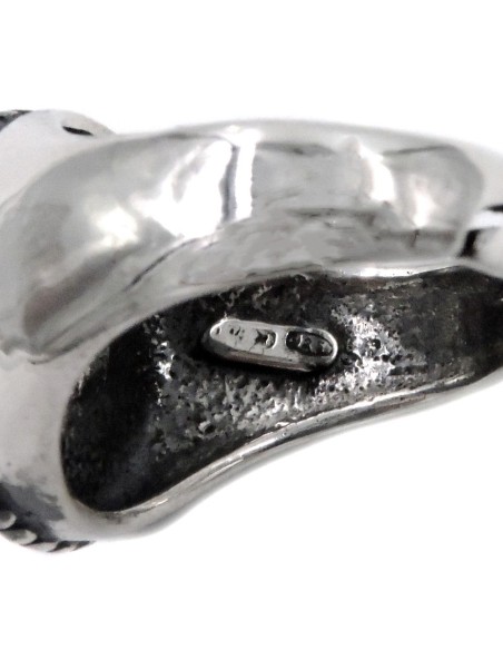 925 Sterling Silver Oval Chevalier Ring with Anchor