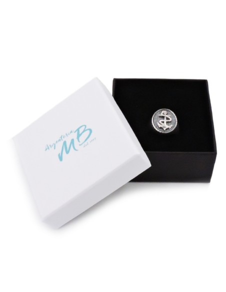 Anello Chevalier Ovale con Ancora in Argento 925 