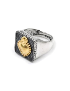 925 Sterling Silver Heart Votive Square Chevalier Ring 