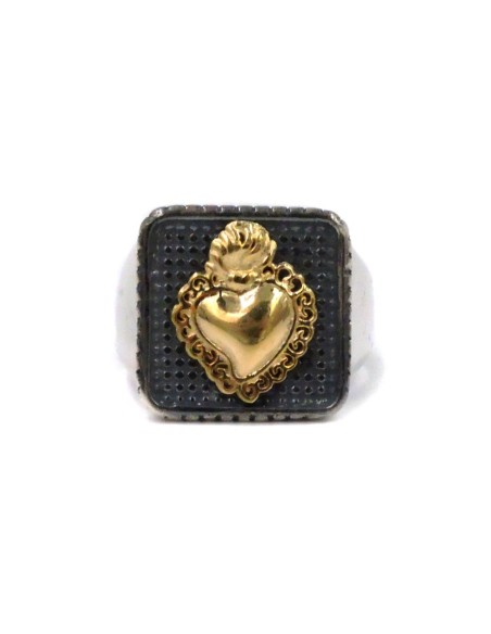 Anello Chevalier in Argento 925 con Cuore Ex Voto Dorato