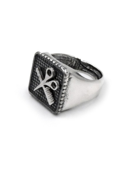 Anello Chevalier Barber in Argento 925 con Forbici e Pettine