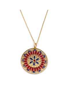 Solid Silver Gilt Necklace with Red and Blue Rose Window...