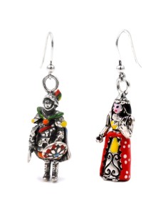 Enamelled Sterling Silver Sicilian Puppets Earrings 