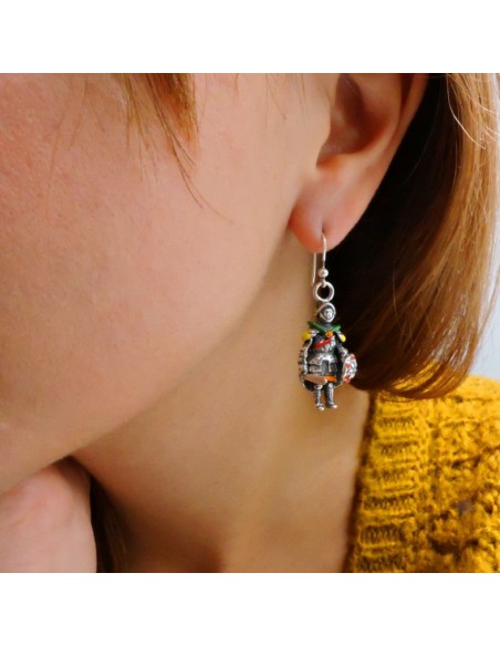 Enamelled Sterling Silver Sicilian Puppets Earrings 