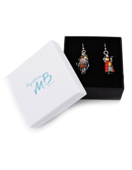 Enamelled Sterling Silver Sicilian Puppets Earrings 