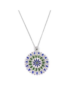Solid Silver Necklace with Green and Blue Rose Window...