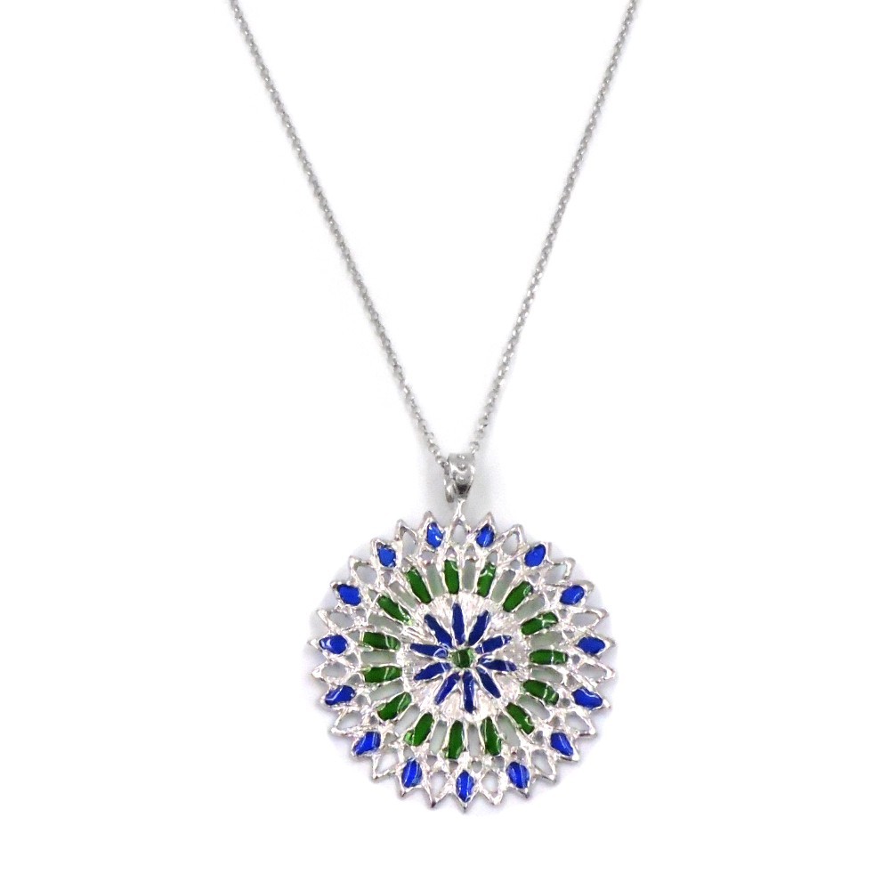 Green Blue Round Rose Window Pendant