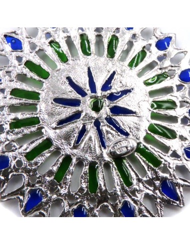 Solid Silver Necklace with Green and Blue Rose...