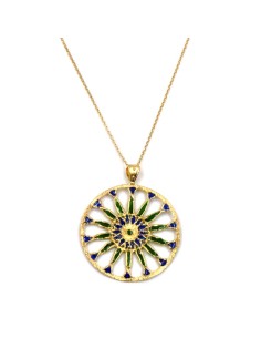 Collana con Pendente Rosone in Argento Dorato con Smalti...