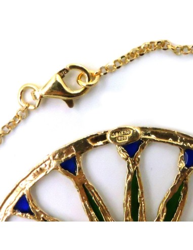 Solid Silver Gilt Necklace with Green and Blue...