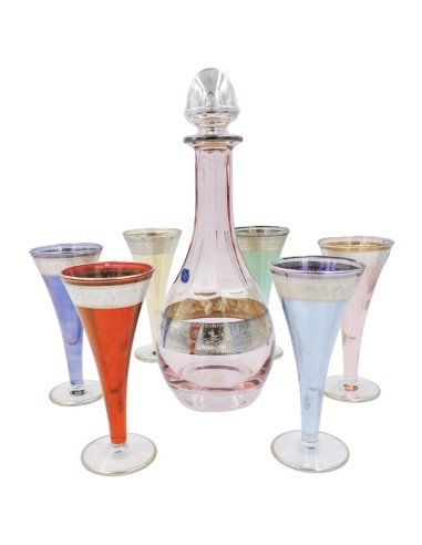 Colored Glass Bottle with Liqueur Glasses Set of 6
