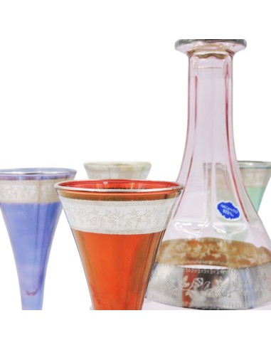 Colored Glass Bottle with Liqueur Glasses Set of 6
