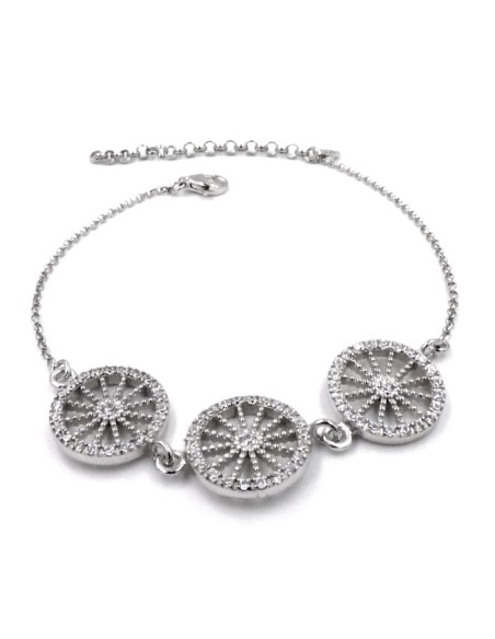Sterling Silver Sicilian Cart Wheels Bracelet with White Zirconia