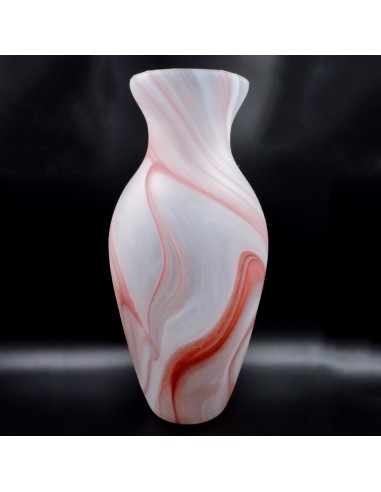 Vaso Anfora in Vetro di Murano Bianco Satinato con Venature Rosse