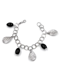 925 Sterling Silver Bracelet with Onyx Stones and Pendants 