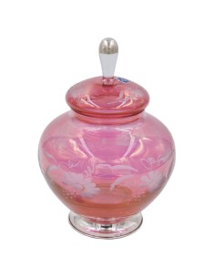 Porta Bon Bon in Cristallo Rosa con Base in Argento 