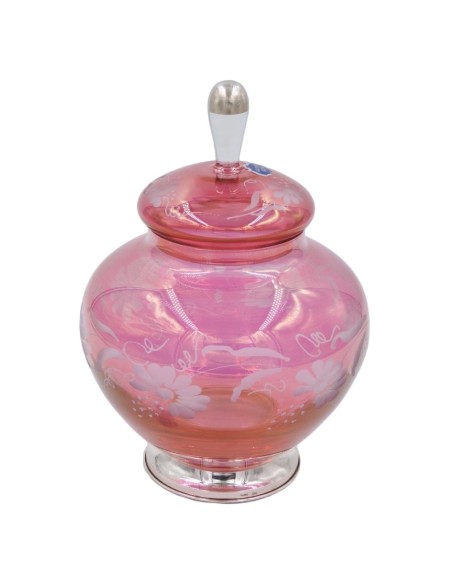Pink Crystal Candy Jar With 925 Sterlig Silver Base