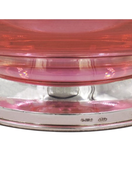 Porta Bon Bon in Cristallo Rosa con Base in Argento 