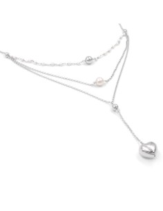 Collana 3 Girocolli con Cuore Pendente in Argento 925 e...