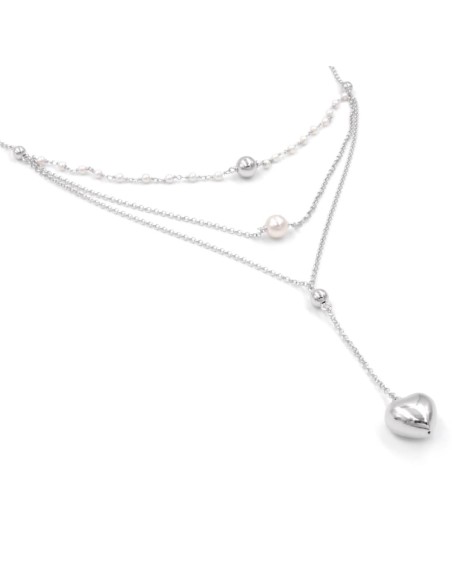 925 Sterling Silver 3 Chockers Necklace with  Hert Pendant and Pearls