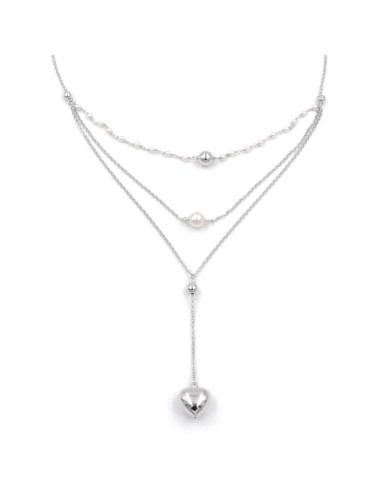 Collana 3 Girocolli con Cuore Pendente in...