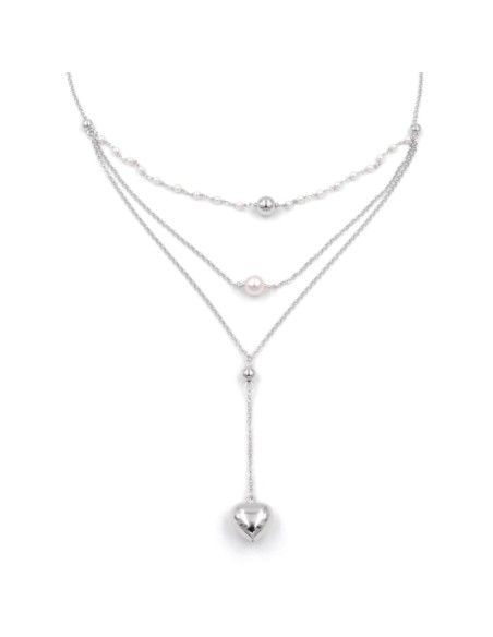 925 Sterling Silver 3 Chockers Necklace with  Hert Pendant and Pearls