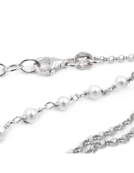 Bracciale Catena Donna in Argento 925 Rodiato con Ciondolo Doppio Cuore