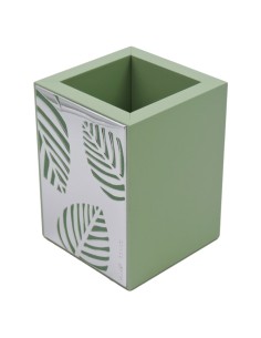 Porta Penne in Legno Verde con Lastra Argento Decoro Foglie