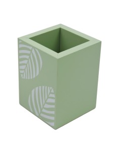 Porta Penne in Legno Verde con Lastra Argento Decoro Foglie 2