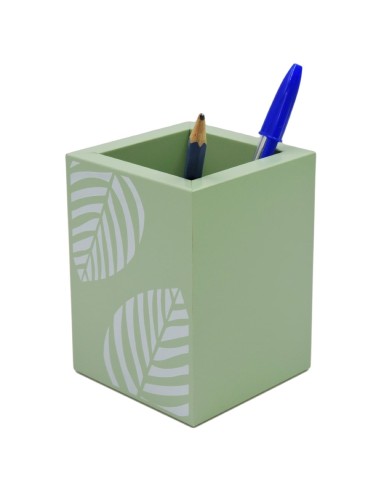 Green Wood Pen Holder in Silver Plate with...