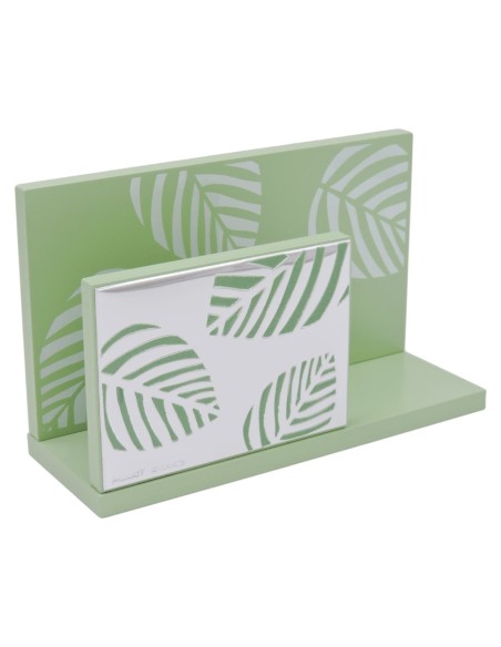 Porta Lettere in Legno Verde con Lastra Argento Decoro Foglie