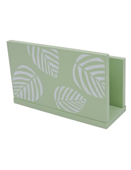 Porta Lettere in Legno Verde con Lastra Argento Decoro Foglie