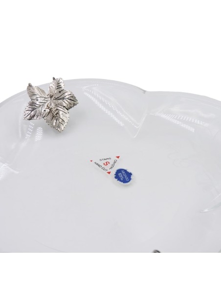Svuotatasche Ingresso Tondo in Cristallo con Foglia di Vite in Argento