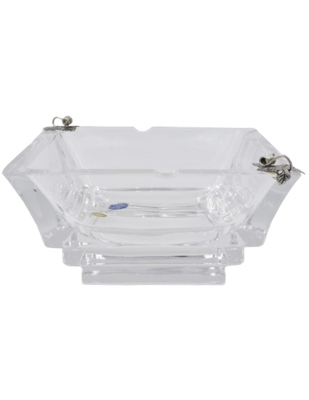 Crystal Square Ashtray with Sterling Silver Vine Leaves