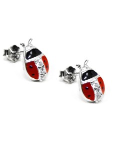 Orecchini Coccinella in Argento Smaltato e Zirconi 