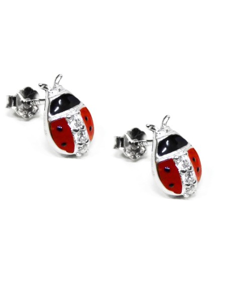 925 Sterling Silver Ladybug Earrings with White Zircons by Damiano Argenti