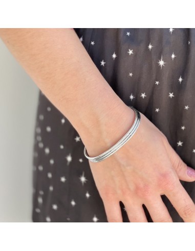 925 Sterling Silver Three Lines Rigid Oval...