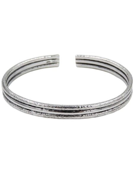 925 Sterling Silver Three Lines Rigid Oval Bracelet 