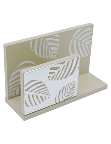 Dove-Gray Wood Letter Holder in Silver Plate with Leaves Decor